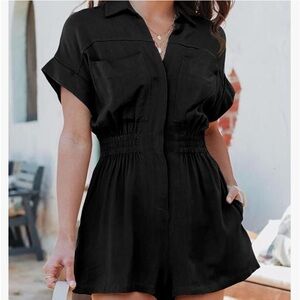 Romper Black Button Down Shorts. Size M‎ (984J)